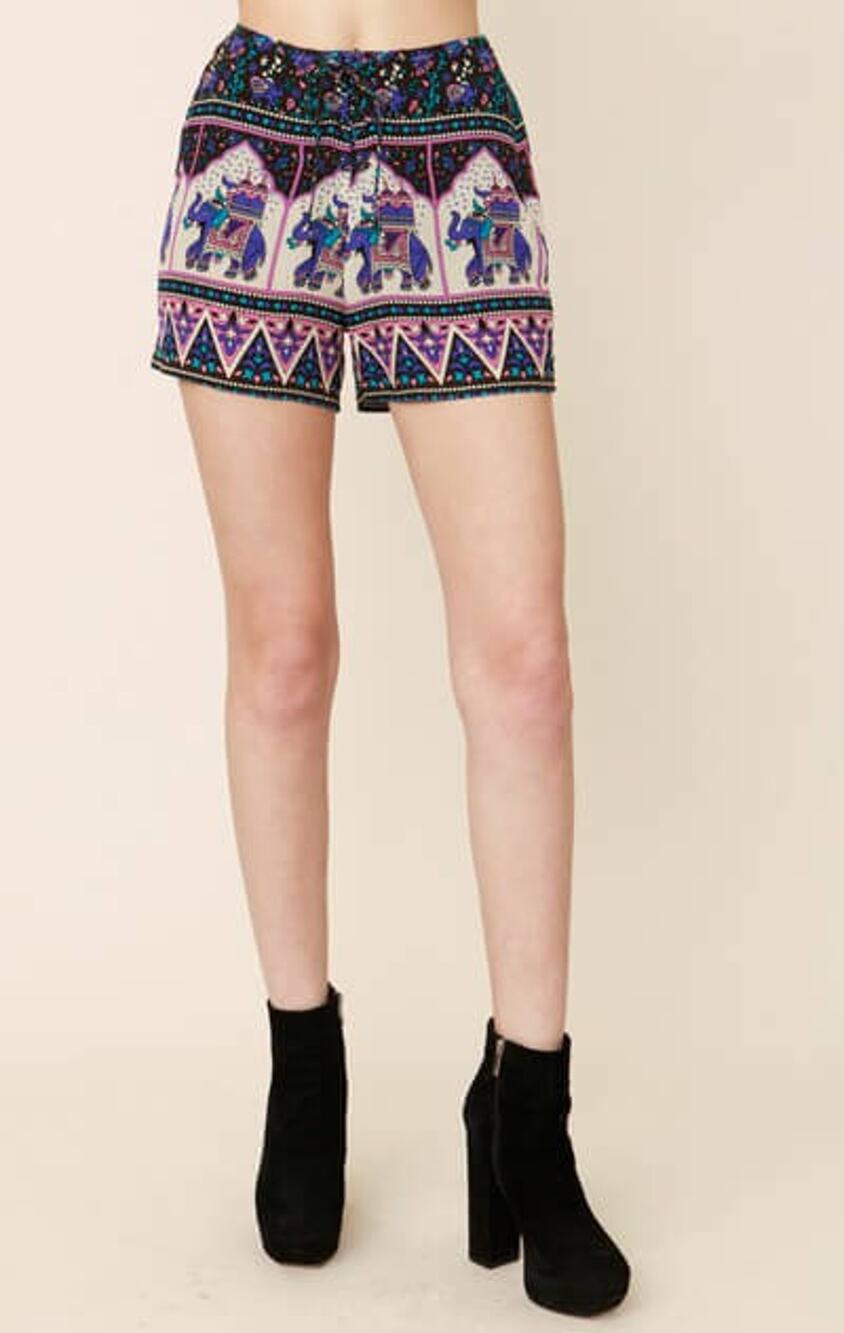 NEW $267 WINTER KATE NICOLE RICHIE LILA 100% VINTAGE SILK ELEPHANT BOHO SHORTS S